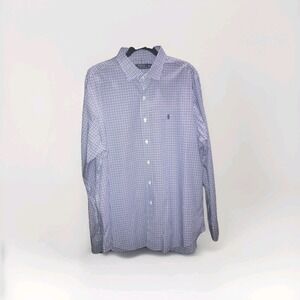Polo Ralph Lauren Shirt Men XL Blue White Gingham Check Button Up Dress Shirt LS